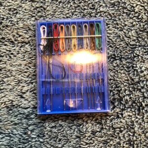 Vintage Bell Brand Purse/Travel Size Sewing Kit Blue Plastic With Clear Slide